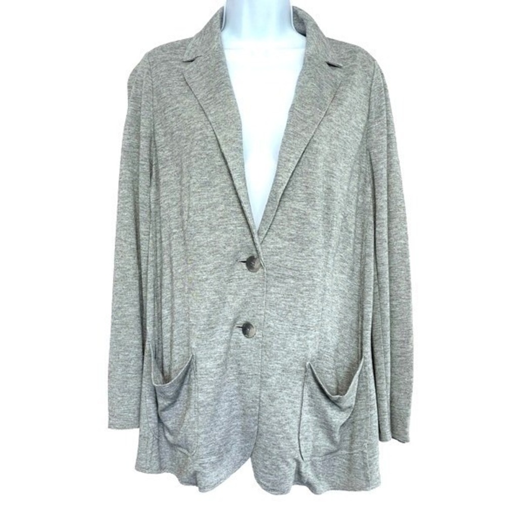 J Jill Ponte Knit Sweater Jacket Womens‎ LP Gray Wool Blend Coatigan Office
